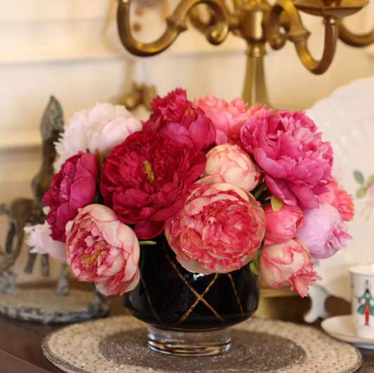 Crimson Peony Velvet Touch – Vintage French Silk Floral Arrangement