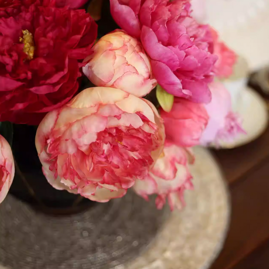 Crimson Peony Velvet Touch – Vintage French Silk Floral Arrangement