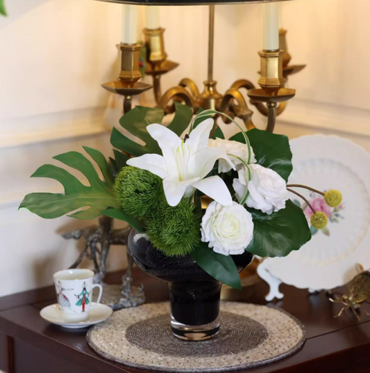 Pure Form Bloom – Modern Minimalist Faux Floral Glass Vase Set