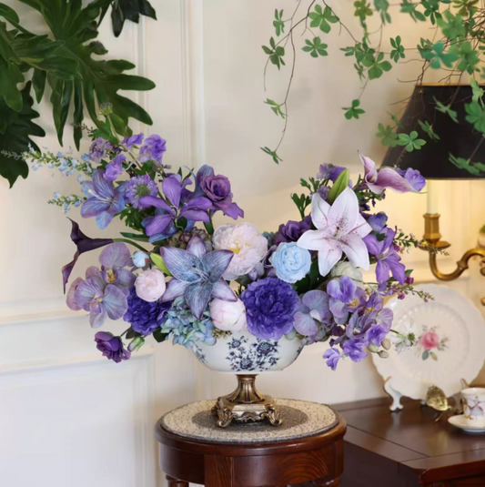 Vintage Violet Bloom – Luxe Faux Lily & Hydrangea Floral Mix