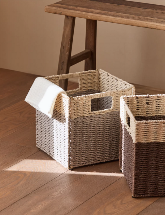 Foldable Rattan Drawer Basket – Living Room Grid Storage Solution