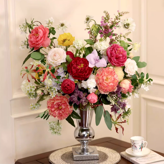 Scarlet Court Peony – European Palace-Inspired Faux Floral Centerpiece