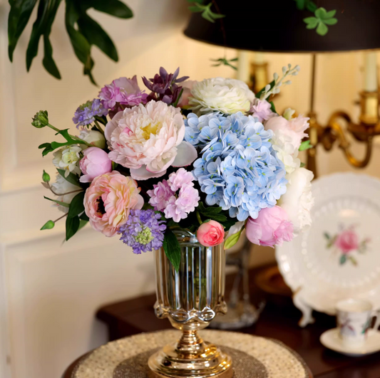 Tea Table Bloom – Mixed Faux Peony & Hydrangea Decorative Bouquet
