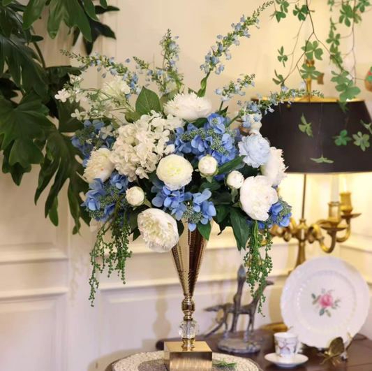 Blue Porcelain Garden – Designer Blue & White Faux Rose Bouquet