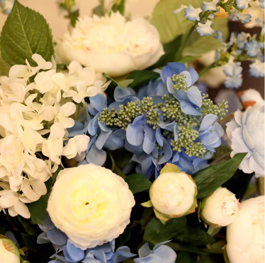 Blue Porcelain Garden – Designer Blue & White Faux Rose Bouquet