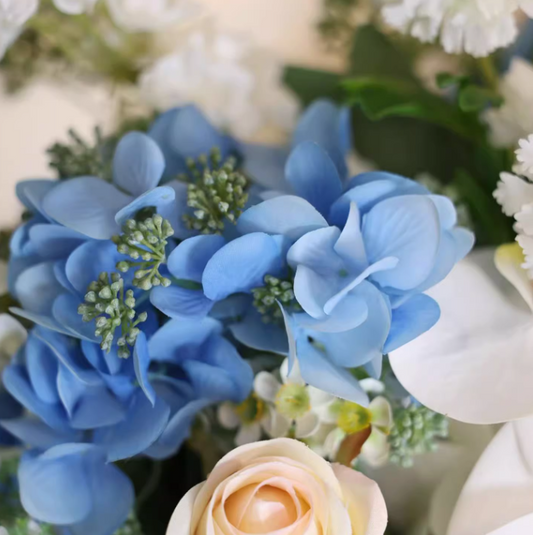 Blue Harmony Bouquet – Orchid, Hydrangea & Rose Faux Floral Decor