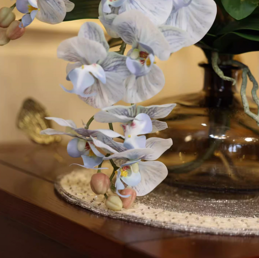 White Orchid Elegance – Creative Luxe Faux Floral Glass Vase Decor