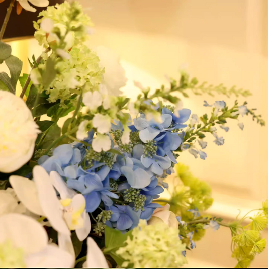 Blue Grace Bouquet – American Style Faux Rose & Hydrangea Arrangement