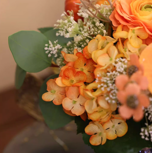 Modern Amber Accent – Anthurium & Hydrangea Faux Floral Display