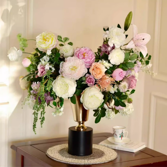 Black & Gold Bloom Noir – Luxury Faux Peony and Lily Floral Sculpture