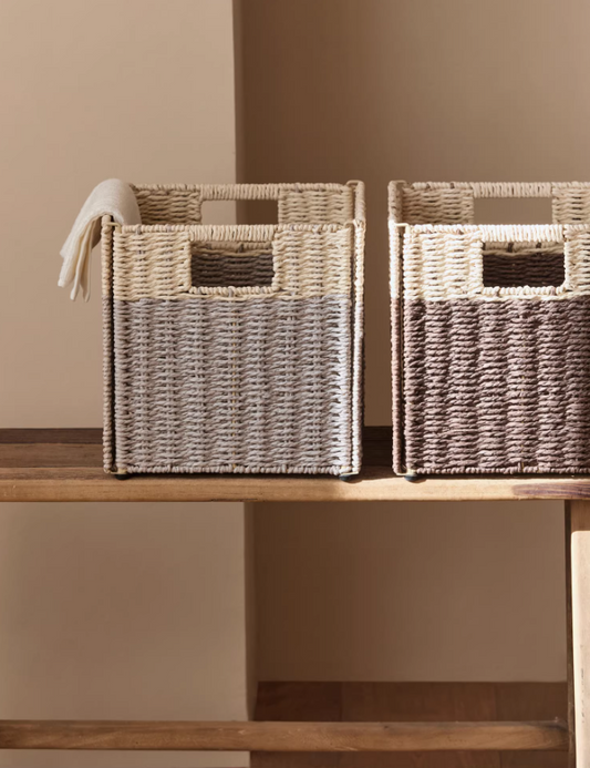 Foldable Rattan Drawer Basket – Living Room Grid Storage Solution