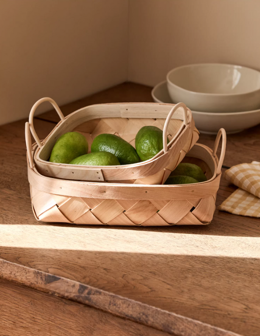 Rustic Wood Chip Basket – Handheld Kitchen Storage Solution