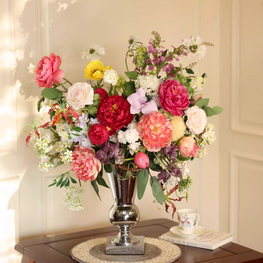 Scarlet Court Peony – European Palace-Inspired Faux Floral Centerpiece